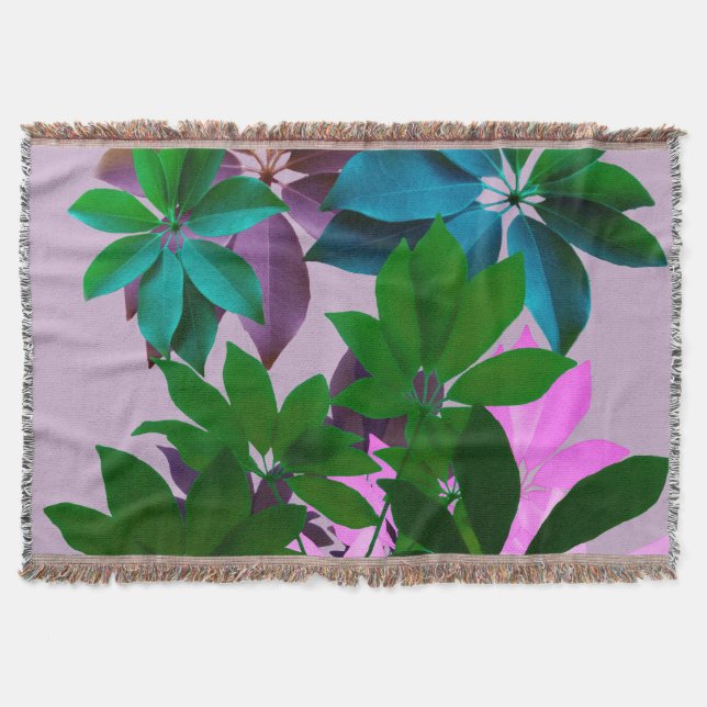 Pink, Green Leaves Pattern Throw Blanket (Front)