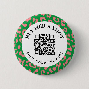 Pink Green Leopard Bachelorette Party QR Payment 6 Cm Round Badge