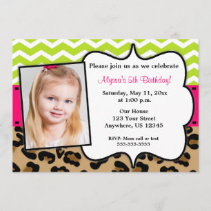 Pink Green Leopard Print Photo Invite