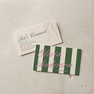 Pink Green Luxury Vintage Old Money Coquette Small Business Card