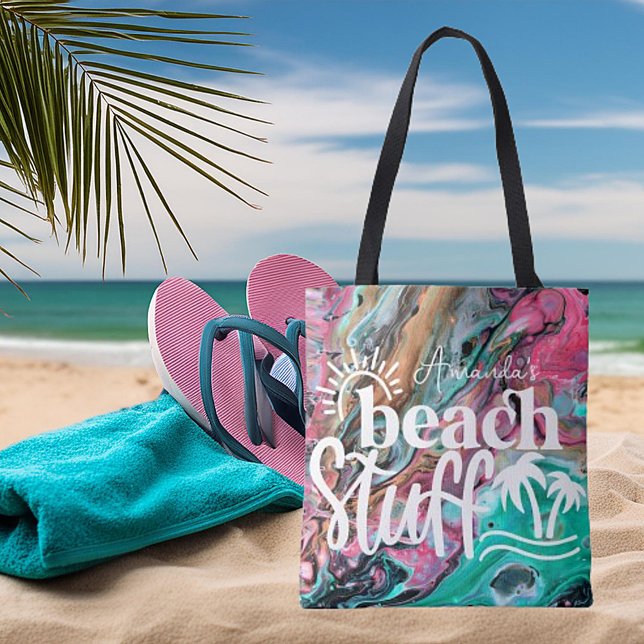 Pink & Green marble beach stuff personalised Tote Bag (Creator Uploaded)