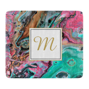 Pink & Green marble monogram Cutting Board