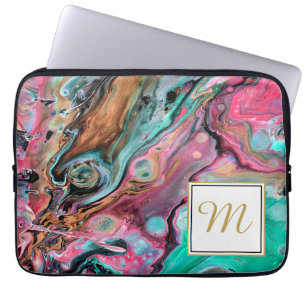 Pink & Green marble monogram Laptop Sleeve