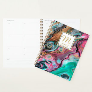 Pink & Green marble monogram Planner
