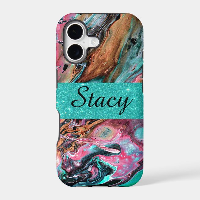 Pink & Green marble personalised Case-Mate iPhone  (Back)