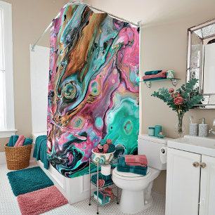 Pink & Green marble Shower Curtain