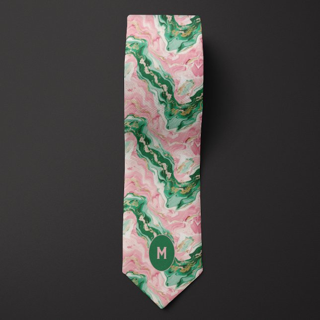 Pink & Green Marbled Monogram Tie (Creator Uploaded)