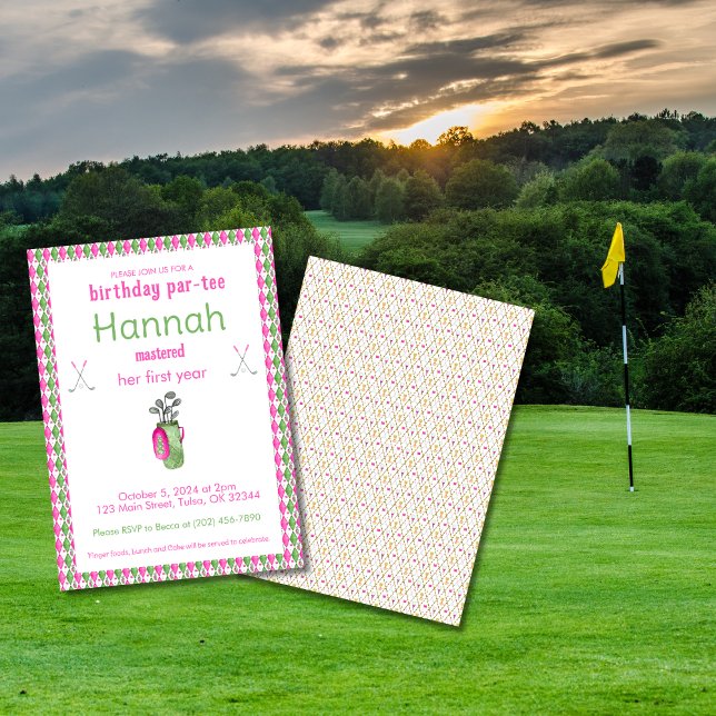 Pink Green Masters Golf Birthday Party Invitations (Creator Uploaded)