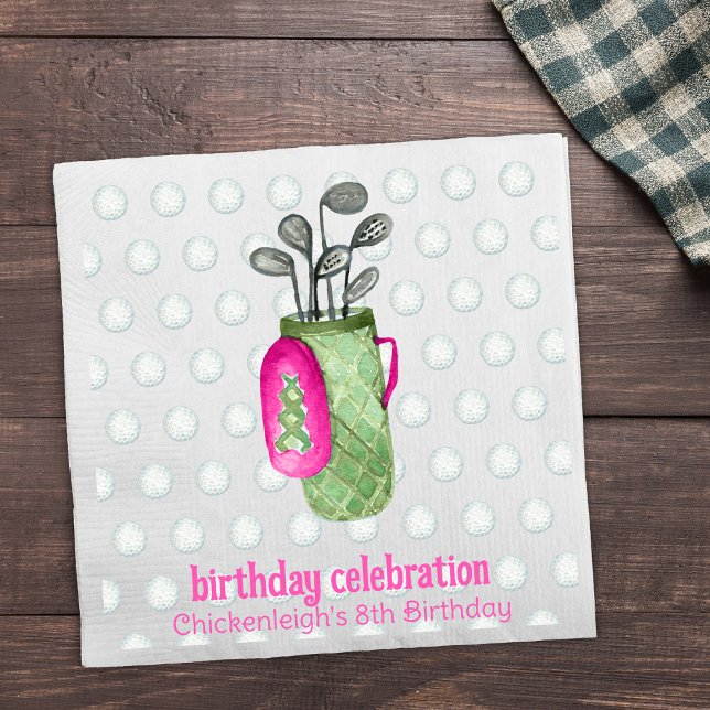 Pink Green Masters Golf Birthday Party Invitations Napkin (Creator Uploaded)