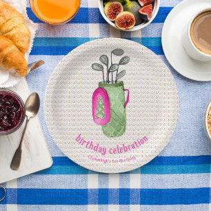 Pink Green Masters Golf Birthday Party Paper Plate