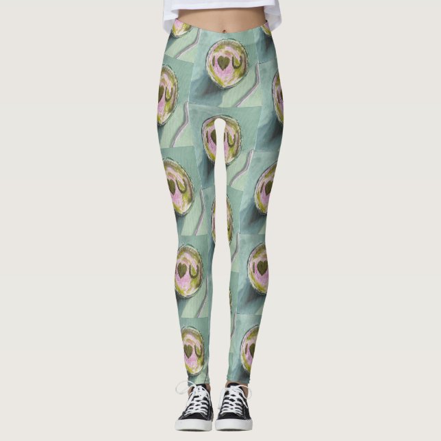 Pink Green Matcha Love Tea Art Modern Still Life B Leggings (Front)