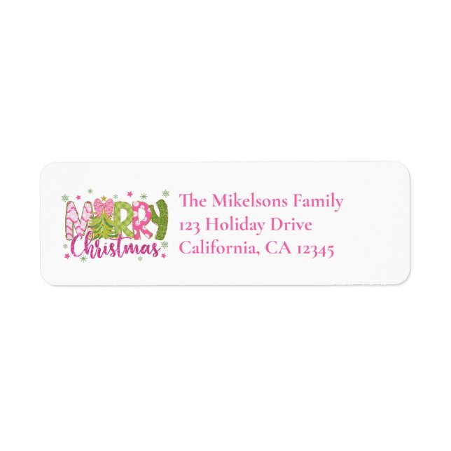 Pink Green Merry Christmas Return Address (Front)