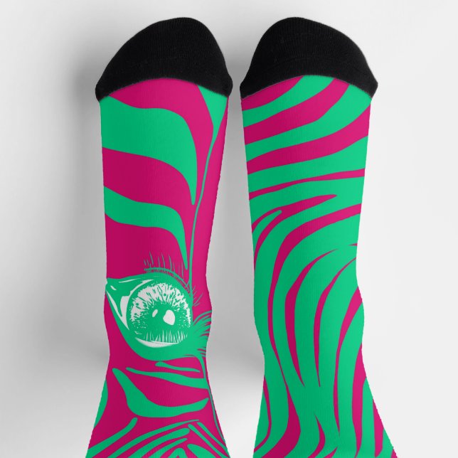 Pink Green Mismatched Zebra Socks (Top)
