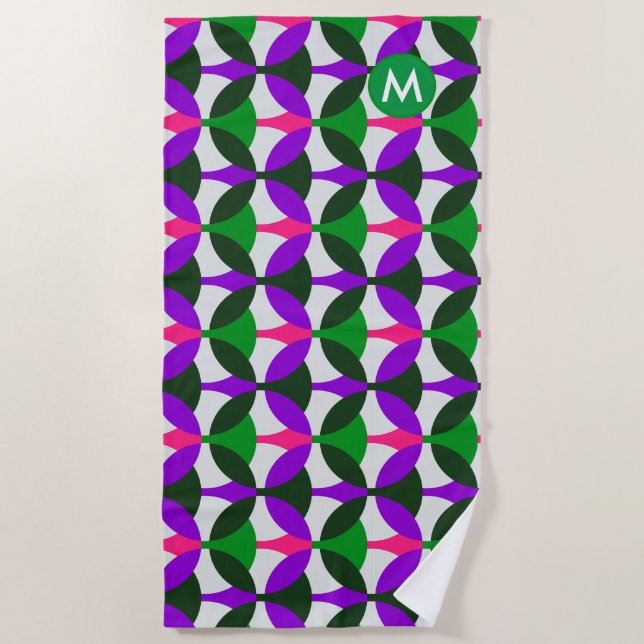 Pink Green Mod Pattern Beach Towel  (Front)
