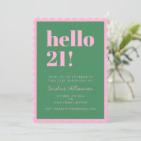 Pink Green Modern 21st Scalloped Birthday Party