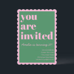 Pink Green Modern 21st Scalloped Birthday Party Invitation<br><div class="desc">This birthday invitation in in pink and green features bold typography paired with a playful scalloped border for a fun,  confident look. The bright color palette and modern layout feel celebratory without being fussy. A great choice for milestone birthdays,  cocktail-style parties,  or stylish adult celebrations.</div>