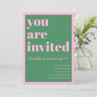 Pink Green Modern 21st Scalloped Birthday Party