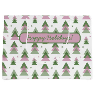Pink & Green Modern Holiday Large Gift Bag