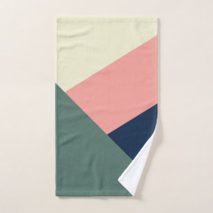 Pink & green modern minimal abstract geometric bath towel set