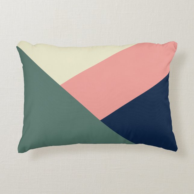 Pink & green modern minimal abstract geometric decorative cushion (Front)
