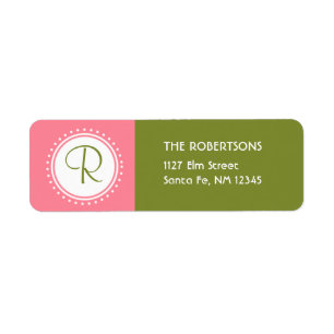 Pink & Green Monogram Address Label