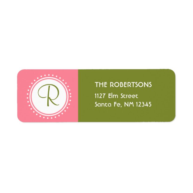 Pink & Green Monogram Address Label (Front)
