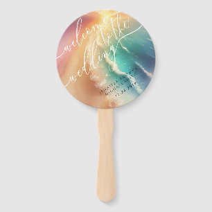 Pink Green Ocean Beach Day Party Welcome Wedding Hand Fan