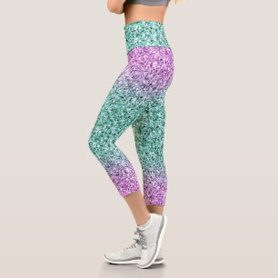 Pink-Green Ombre Glitters Capri Leggings