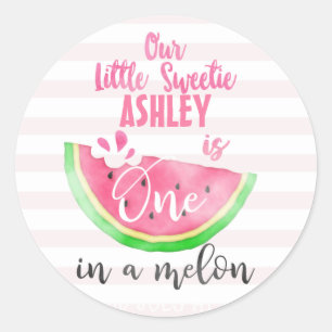 Pink green one in a melon first birthday sticker