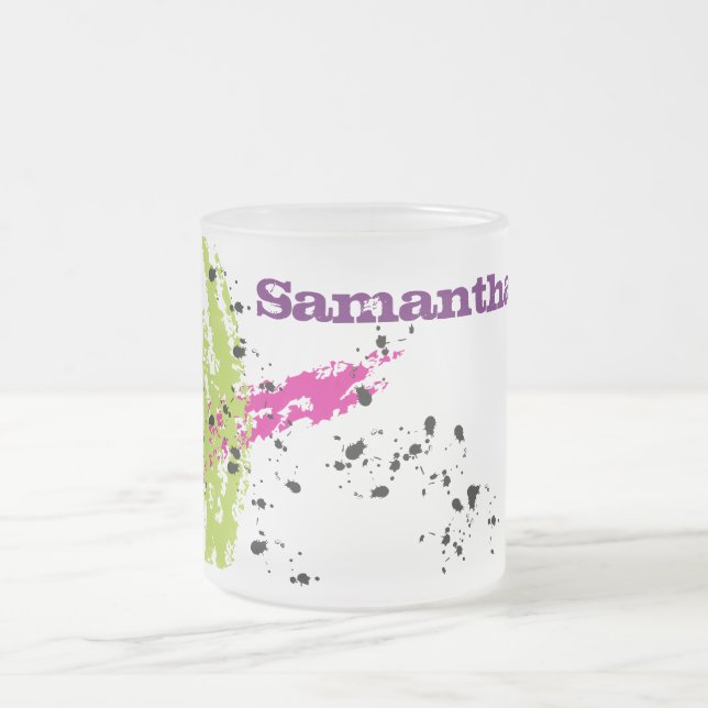 Pink Green Paint Frosted Glass Coffee Mug Cup (Center)