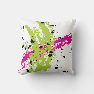 Pink Green Paint Splash Ink Couch Throw Pillow