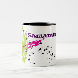 Pink Green Paint Splash Ink Splotch Coffee Mug Cup