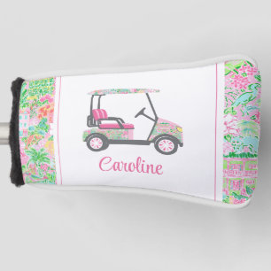 Pink & Green Palm Beach Golf Cart Personalised Golf Head Cover