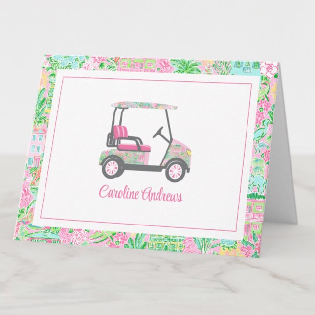 Pink & Green Palm Beach Golf Cart Personalised Thank You Card (Creator Uploaded)