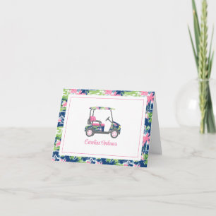 Pink & Green Palm Beach Golf Cart Personalized Thank You Card