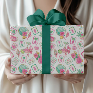 Pink & Green Palm Beach Mahjong & Mixers Wrapping Paper