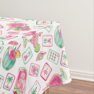 Pink & Green Palm Beach Mahjong Tiles & Mixers Tablecloth