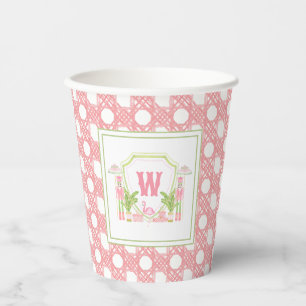 Pink & Green Palm Beach Nutcracker Monogram Crest Paper Cups