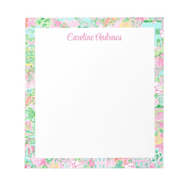 Pink & Green Palm Beach Personalised Notepad (Front)