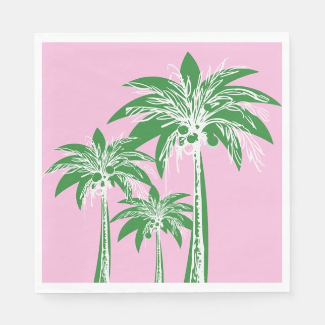 Pink Green Palm Tree Preppy Summer Beach Tropical Napkin (Front)