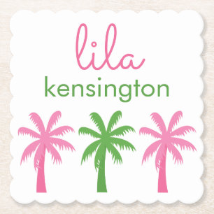 Pink & Green Palm Trees Personalised Coasters
