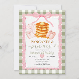 Pink Green Pancakes Pyjamas Girls 5th Birthday Invitation