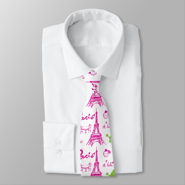 Pink green Paris Love Tie (Tied)