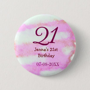 Pink green pastel 21st birthday simple name date g 6 cm round badge