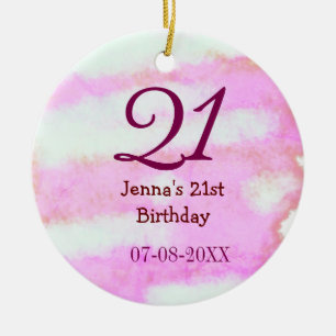 Pink green pastel 21st birthday simple name date g ceramic tree decoration
