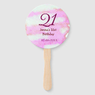 Pink green pastel 21st birthday simple name date g hand fan