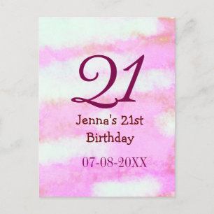 Pink green pastel 21st birthday simple name date g postcard