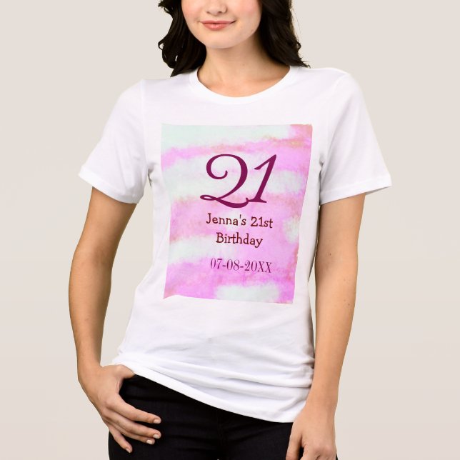 Pink green pastel 21st birthday simple name date g Tri-Blend shirt (Front)