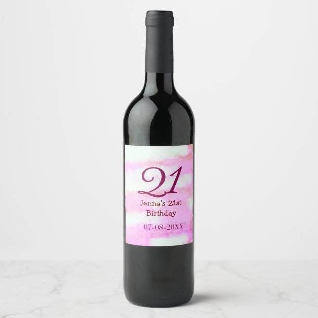 Pink green pastel 21st birthday simple name date g wine label (Front)