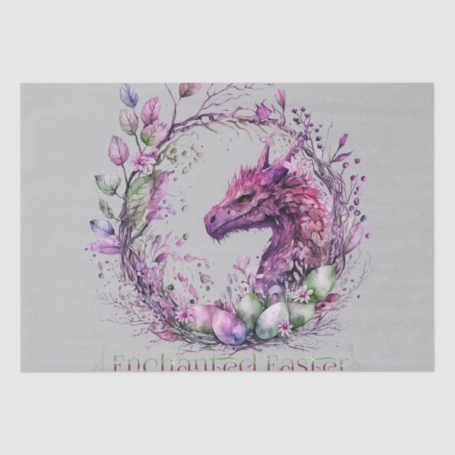 Pink Green Pastel Enchanted Easter Dragon Tissue Paper (Front)